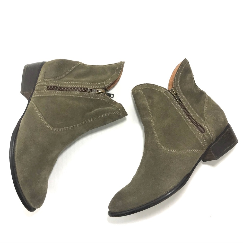 Anthro Seychelles Suede Taupe Lucky Penny Booties - Picture 2 of 8